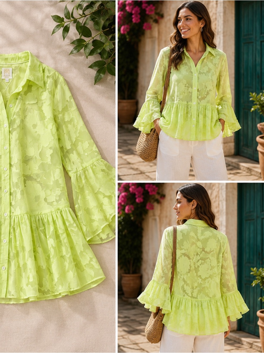 MILLY CABANA - Bright Green Button Down Top NWT